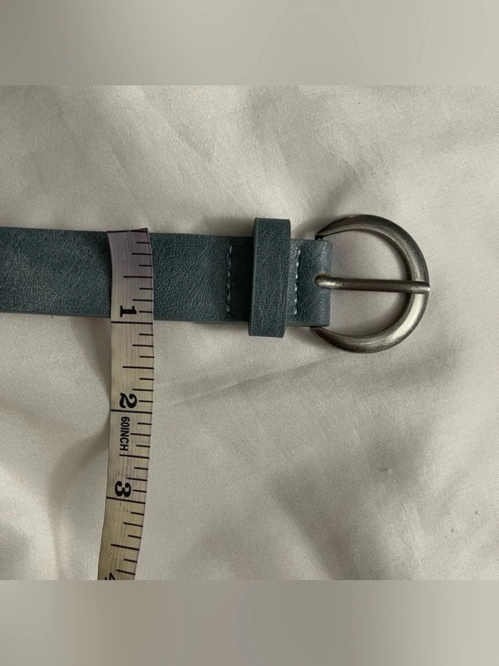 Blue distressed  PU leather skinny belt